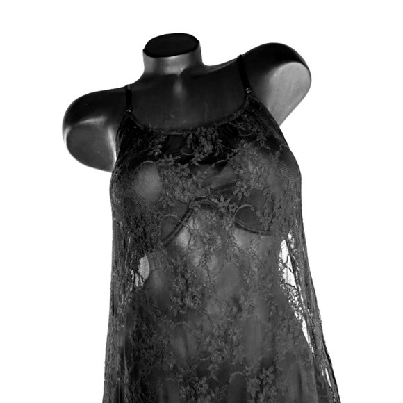 Black Lace  Slip Dress with Sheer Leopard Ruffles Extender. - Picture 3 of 5